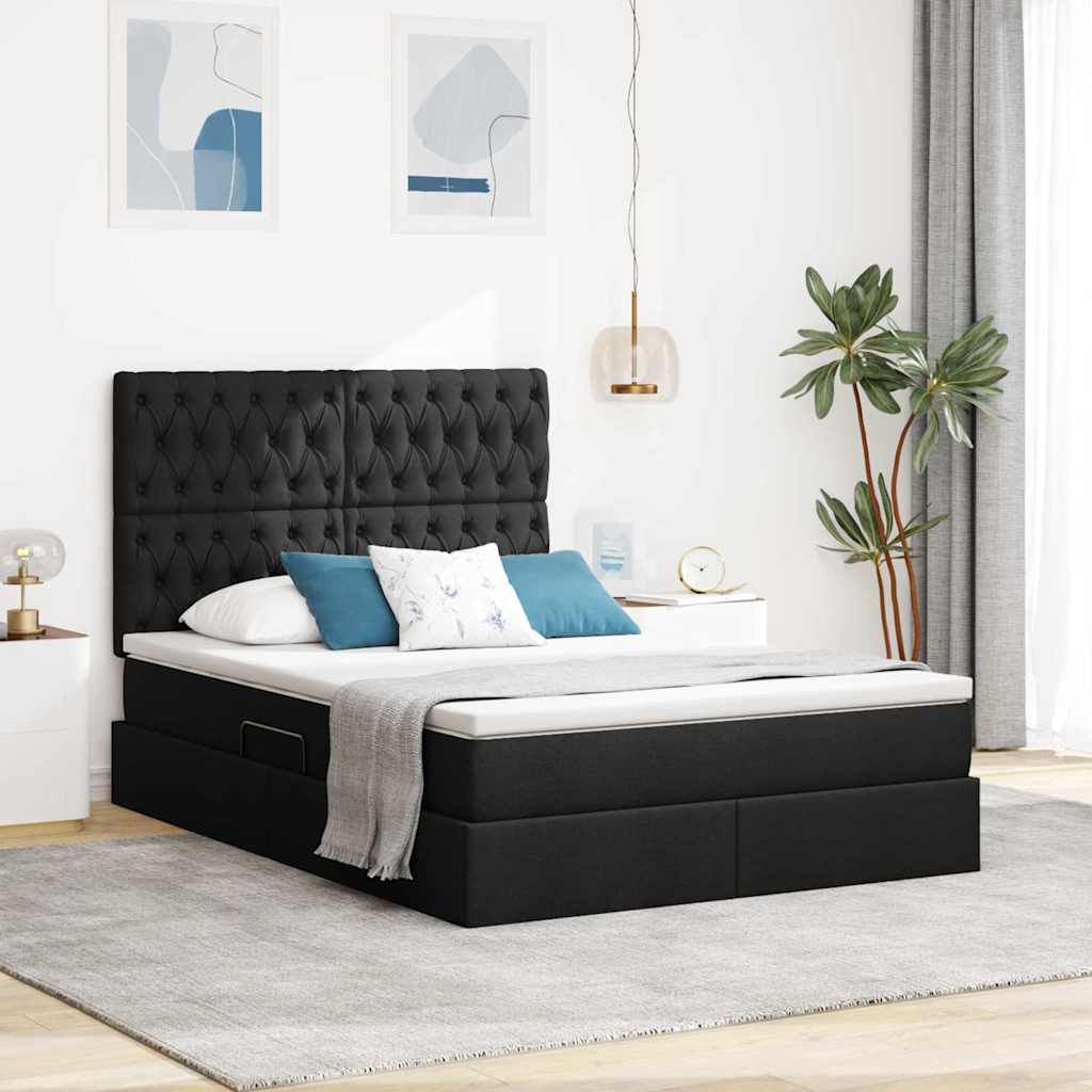 Lit avec rangement et matelas Noir 140 x 190 cm Polyester - XIOS