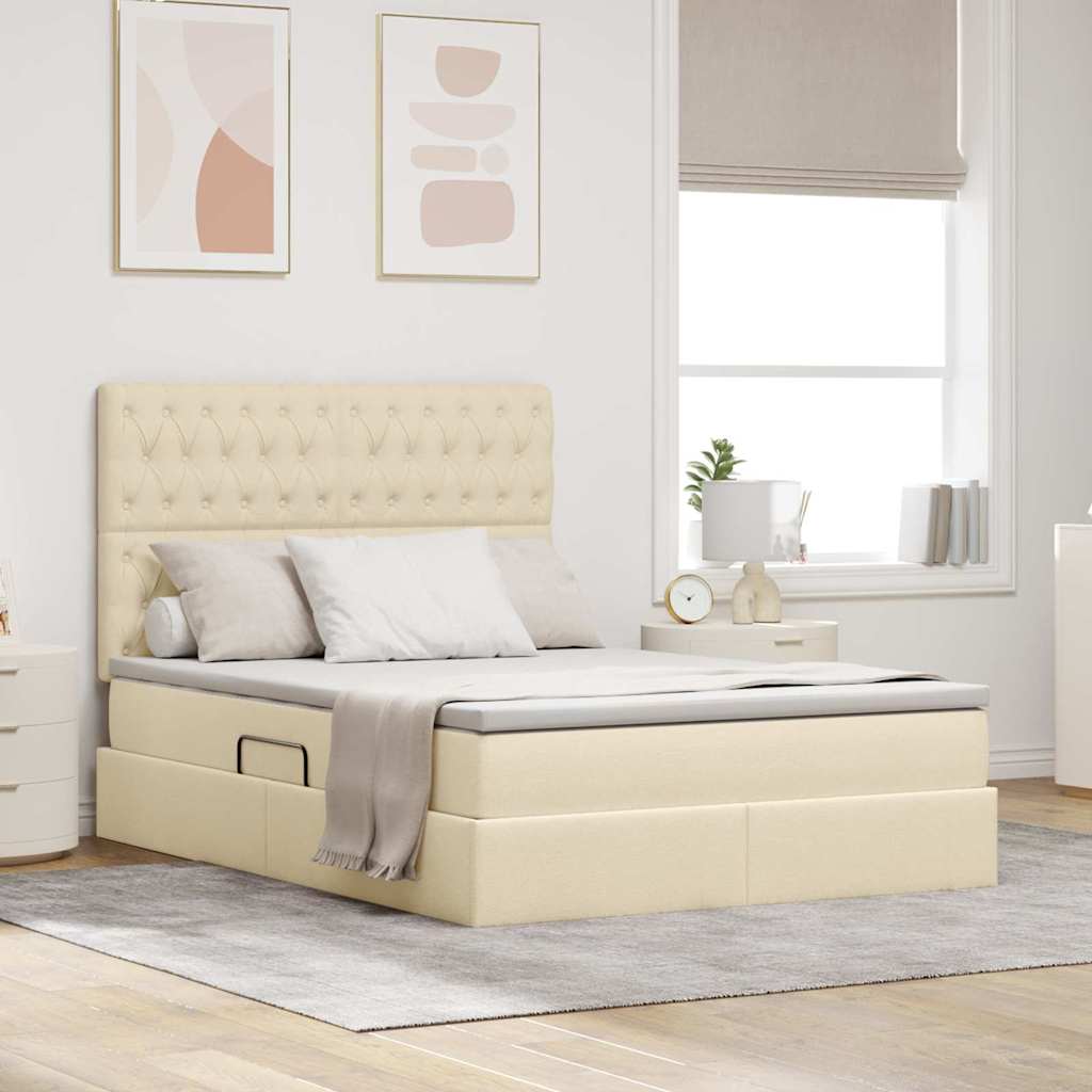 Lit avec rangement et matelas Crème 140 x 190 cm Polyester - XIOS