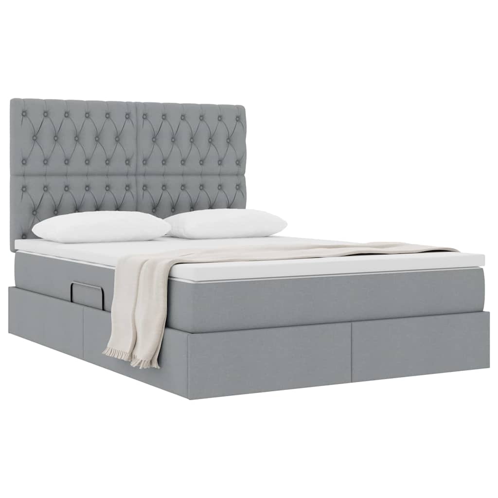Lit avec rangement et matelas Gris clair 140 x 200 cm Polyester - XIOS