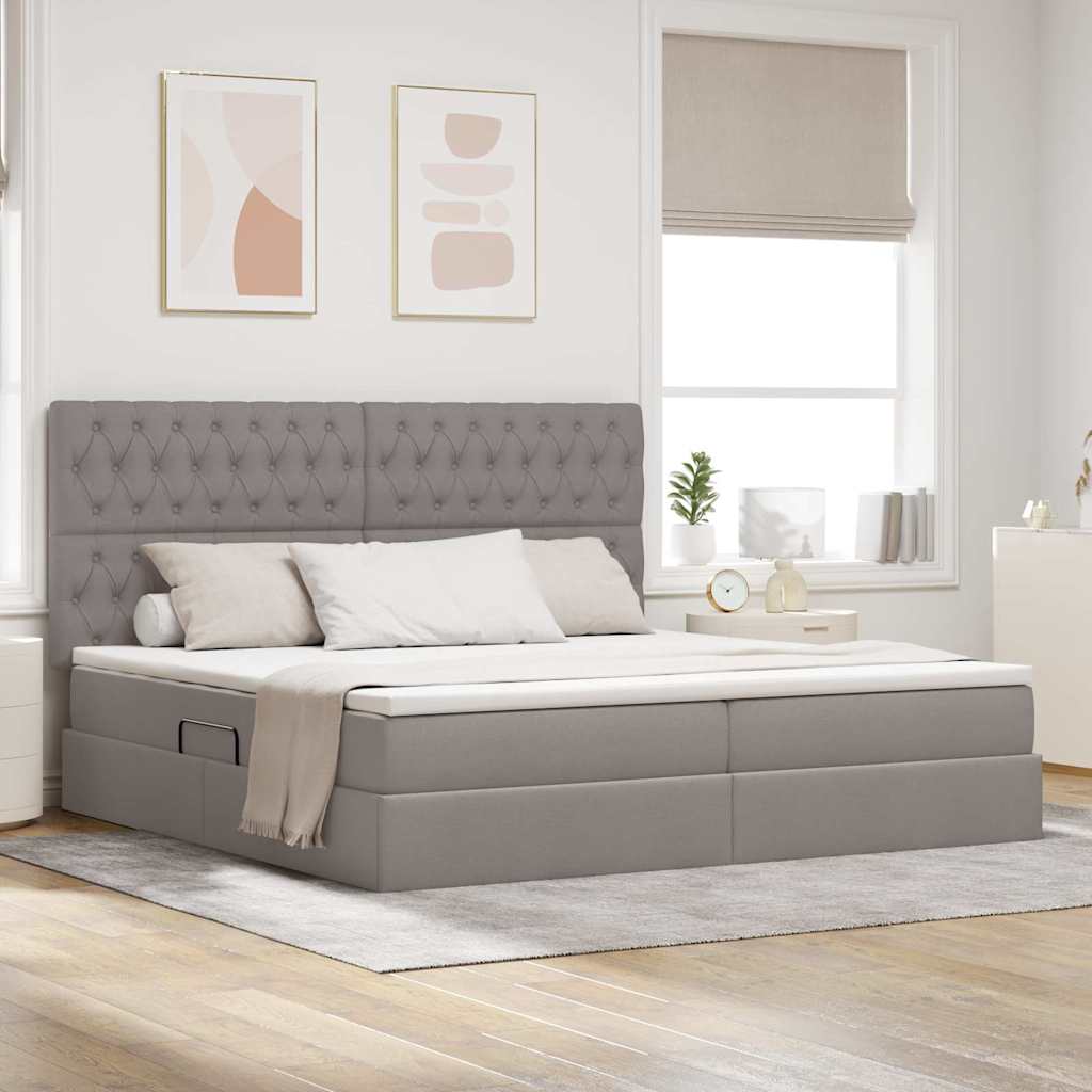 Lit avec rangement et matelas Taupe 200 x 200 cm Polyester - XIOS