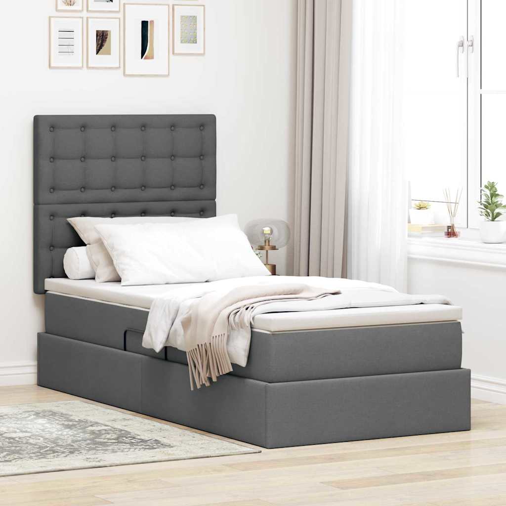 Lit avec rangement et matelas Gris foncé 100 x 200 cm Polyester - XIOS