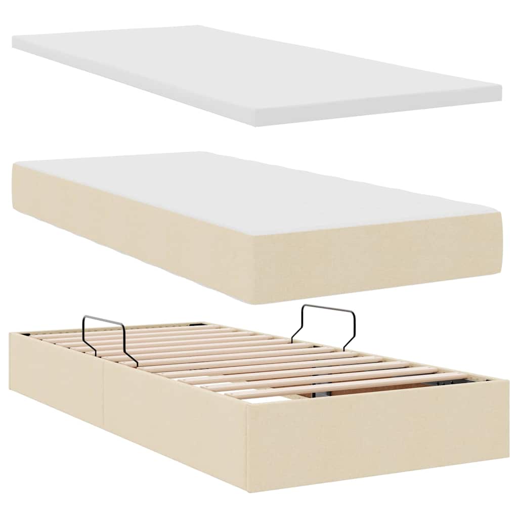 Lit avec rangement et matelas Crème 100 x 200 cm tissu