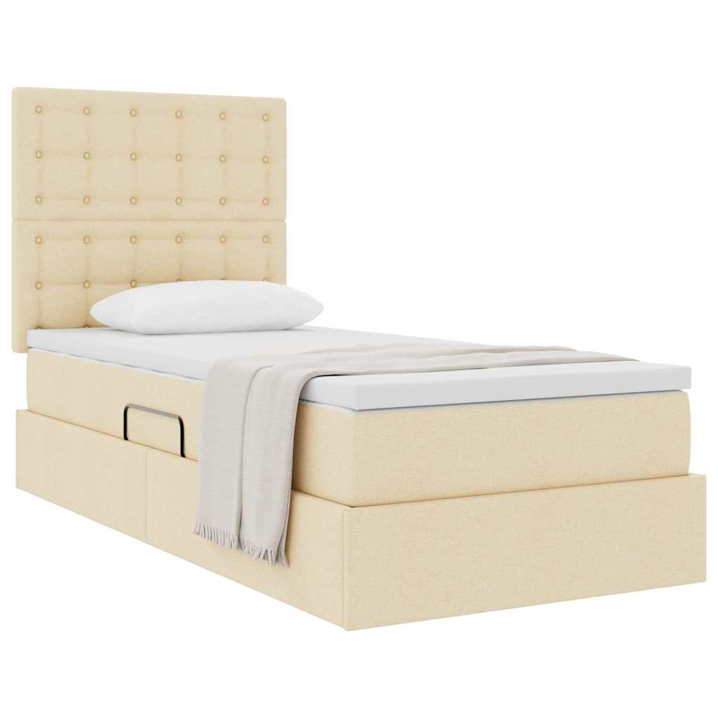 Lit avec rangement et matelas Crème 100 x 200 cm tissu