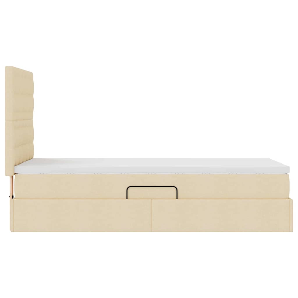 Lit avec rangement et matelas Crème 100 x 200 cm tissu