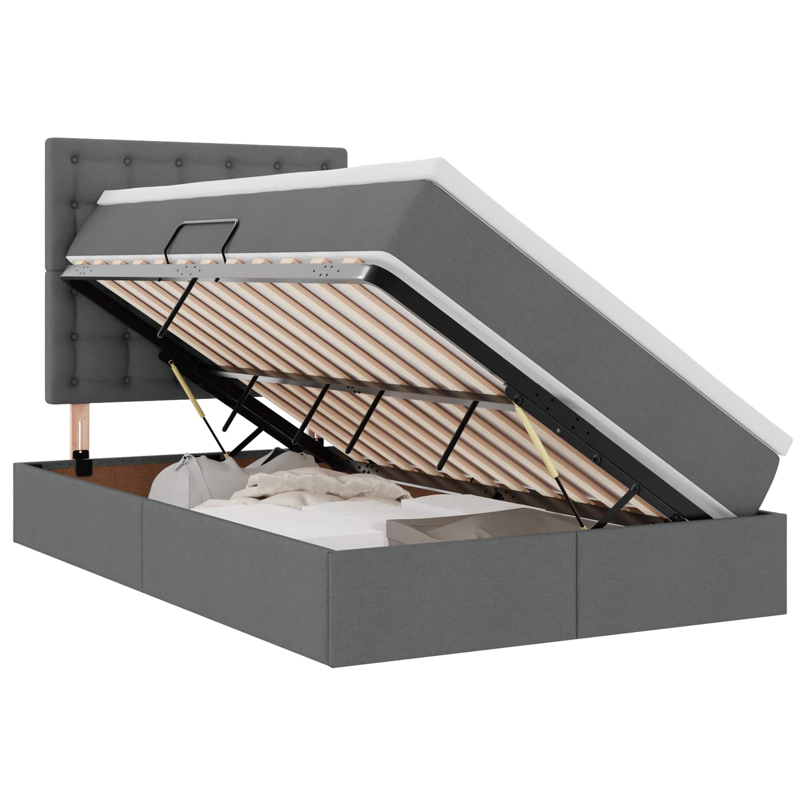 Lit avec rangement et matelas Gris foncé 120 x 190 cm tissu - XIOS