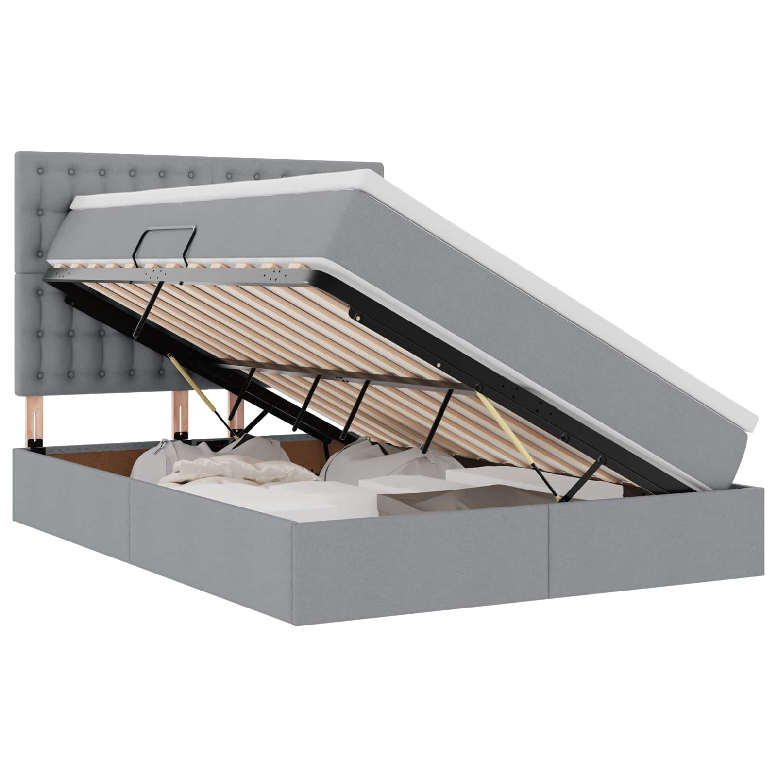 Lit avec rangement et matelas Gris clair 140 x 190 cm Polyester - XIOS