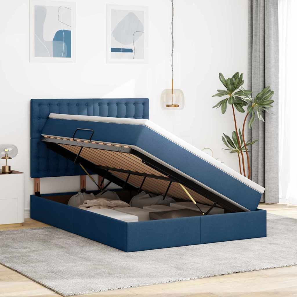 Lit avec rangement et matelas Bleu 140 x 190 cm Polyester - XIOS