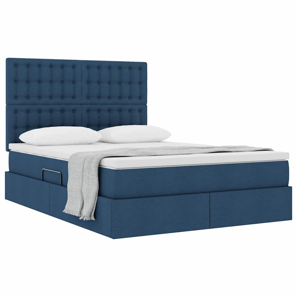 Lit avec rangement et matelas Bleu 140 x 190 cm Polyester - XIOS