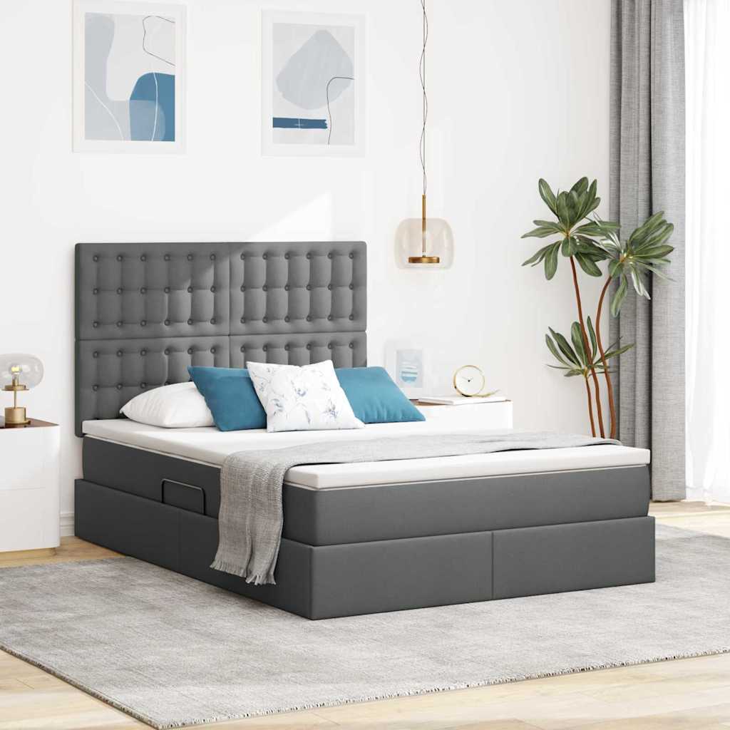 Lit avec rangement et matelas Gris foncé 140 x 200 cm Polyester - XIOS