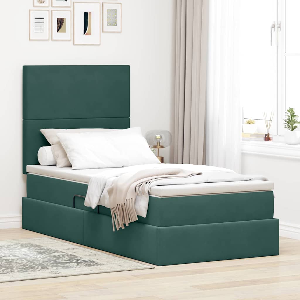Lit avec rangement et matelas Vert foncé 90 x 190 cm Velours - XIOS