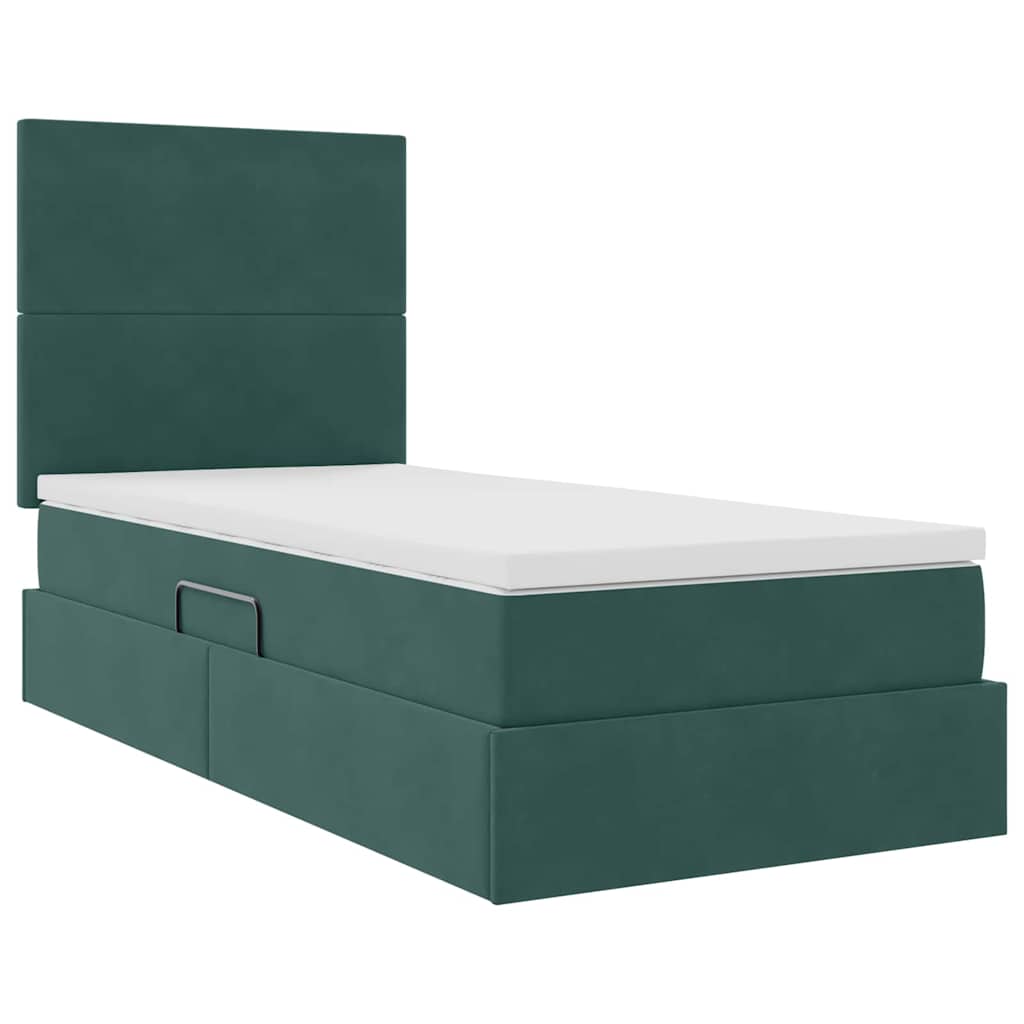 Lit avec rangement et matelas Vert foncé 90 x 190 cm Velours - XIOS