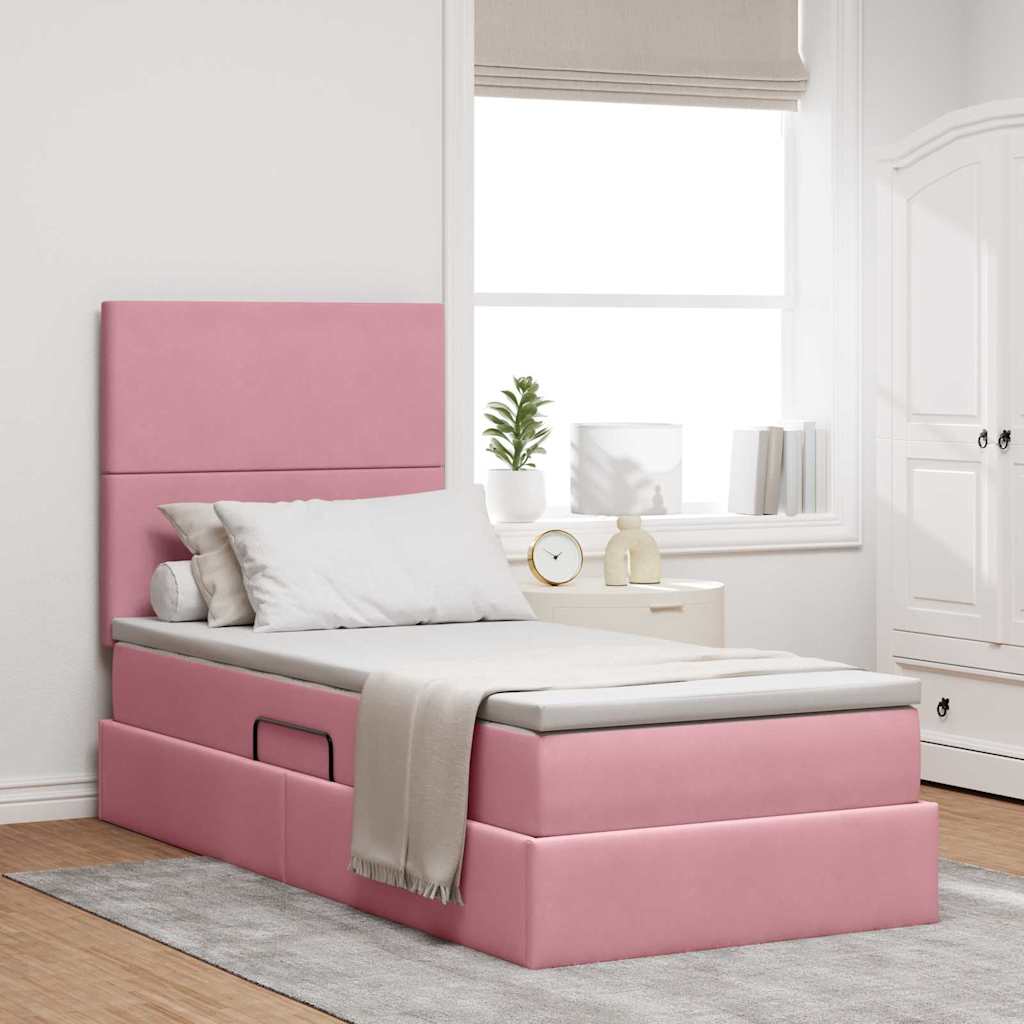 Lit avec rangement et matelas Rose 90 x 190 cm Velours