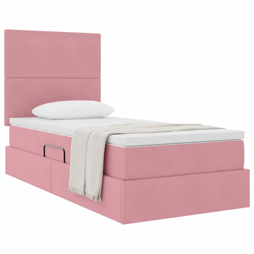 Lit avec rangement et matelas Rose 90 x 190 cm Velours