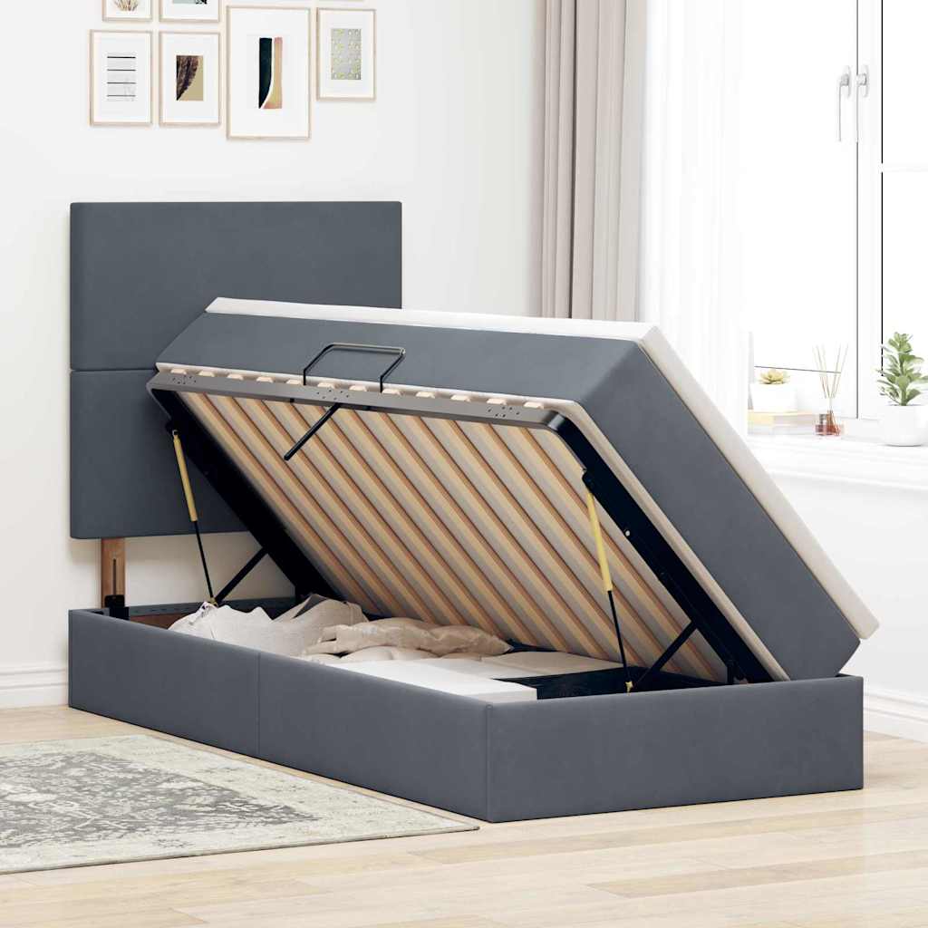 Lit avec rangement et matelas Gris foncé 90 x 200 cm Velours - XIOS