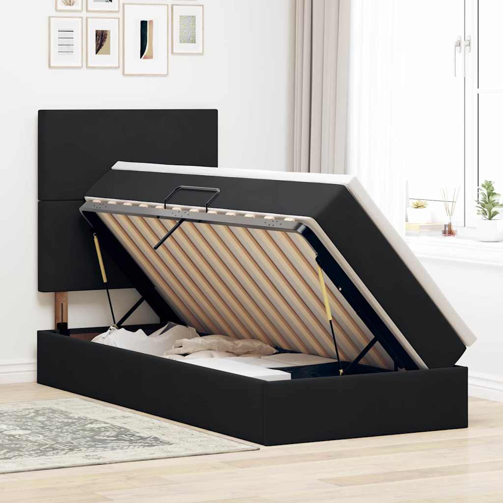 Lit avec rangement et matelas Noir 90 x 200 cm Velours