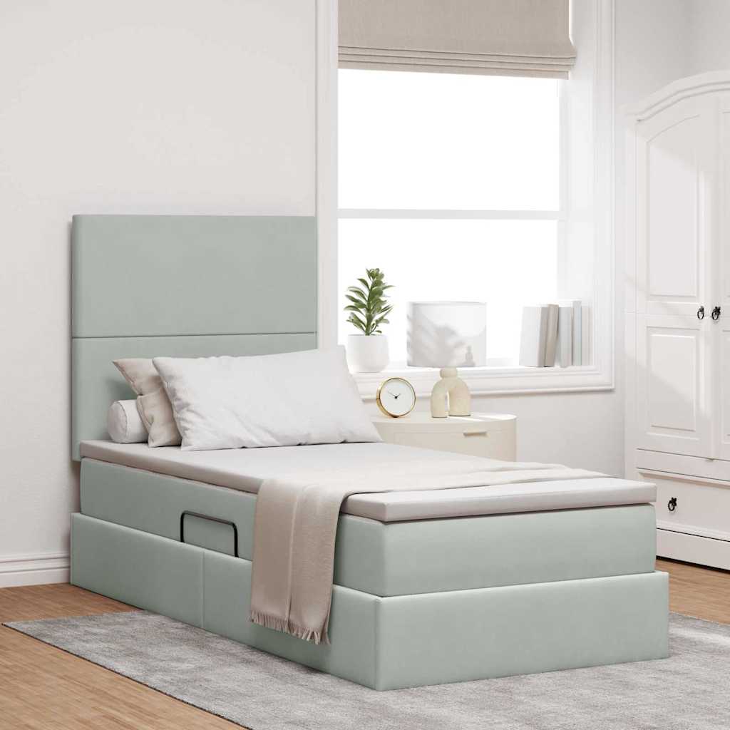 Lit avec rangement et matelas Gris clair 100 x 200 cm Velours - XIOS