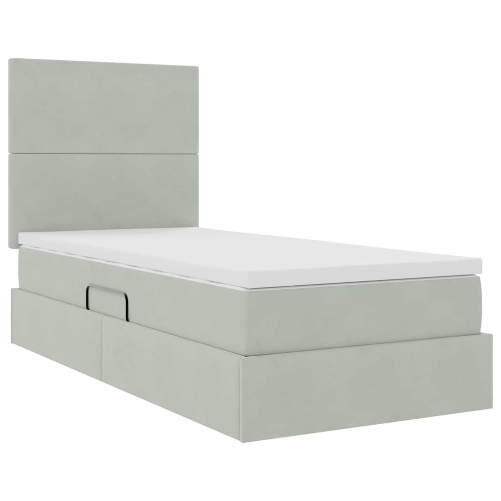 Lit avec rangement et matelas Gris clair 100 x 200 cm Velours - XIOS
