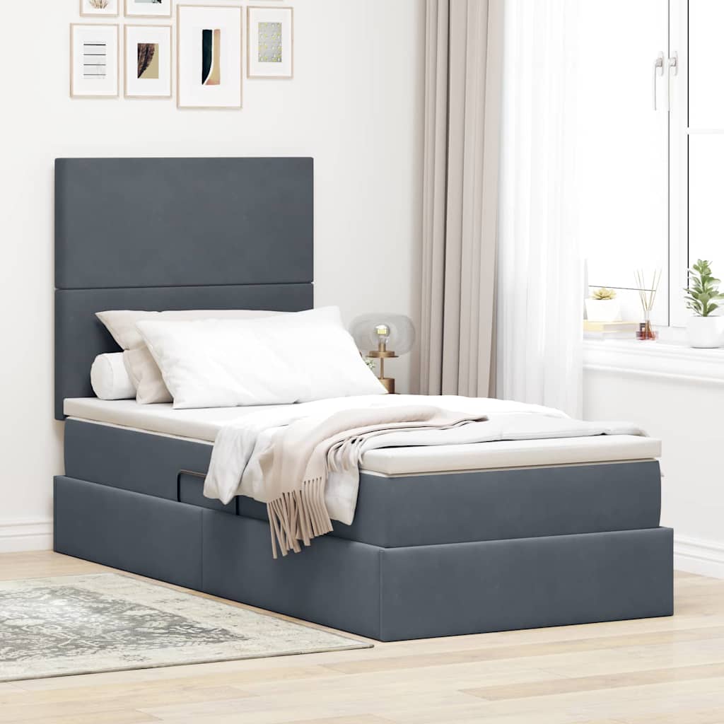 Lit avec rangement et matelas Gris foncé 100 x 200 cm Velours - XIOS
