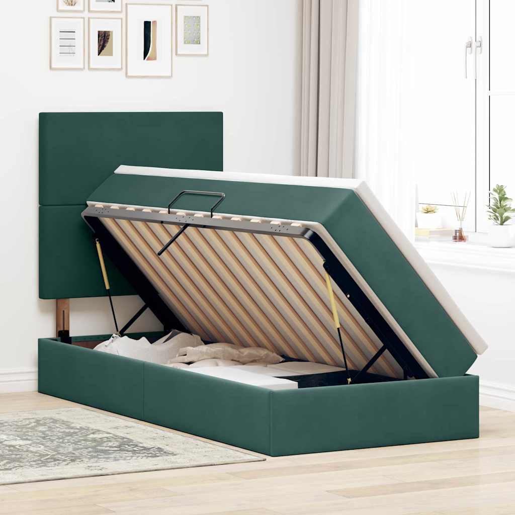 Lit avec rangement et matelas Vert foncé 100 x 200 cm Velours - XIOS