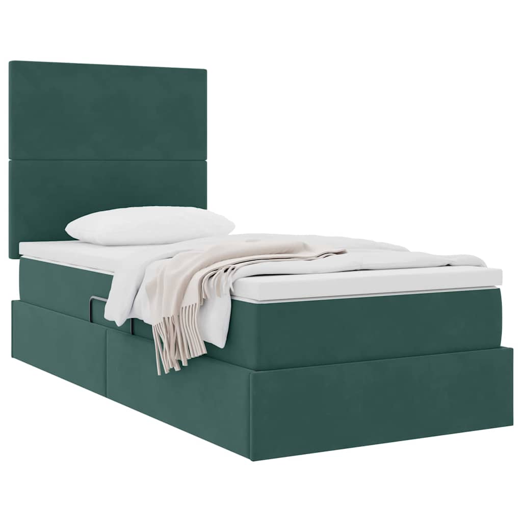Lit avec rangement et matelas Vert foncé 100 x 200 cm Velours - XIOS
