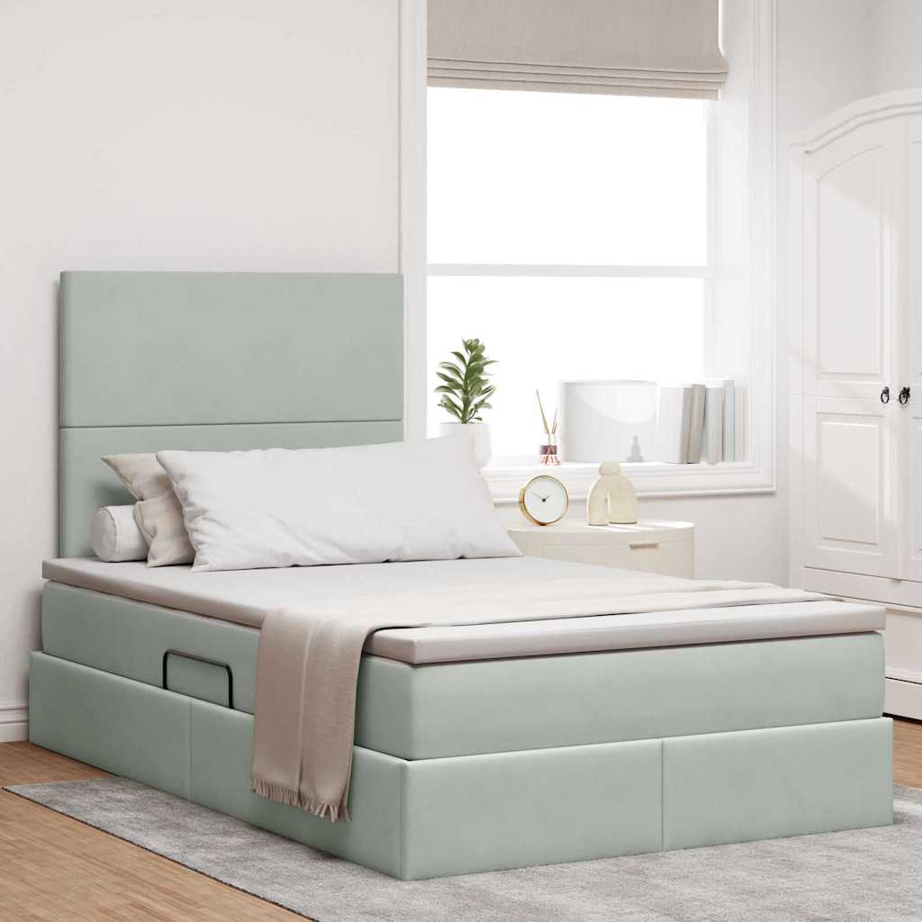 Lit avec rangement et matelas Gris clair 120 x 190 cm Velours - XIOS