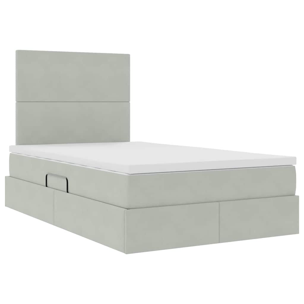 Lit avec rangement et matelas Gris clair 120 x 190 cm Velours - XIOS