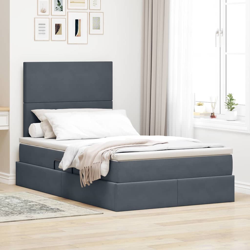Lit avec rangement et matelas Gris foncé 120 x 200 cm Velours - XIOS