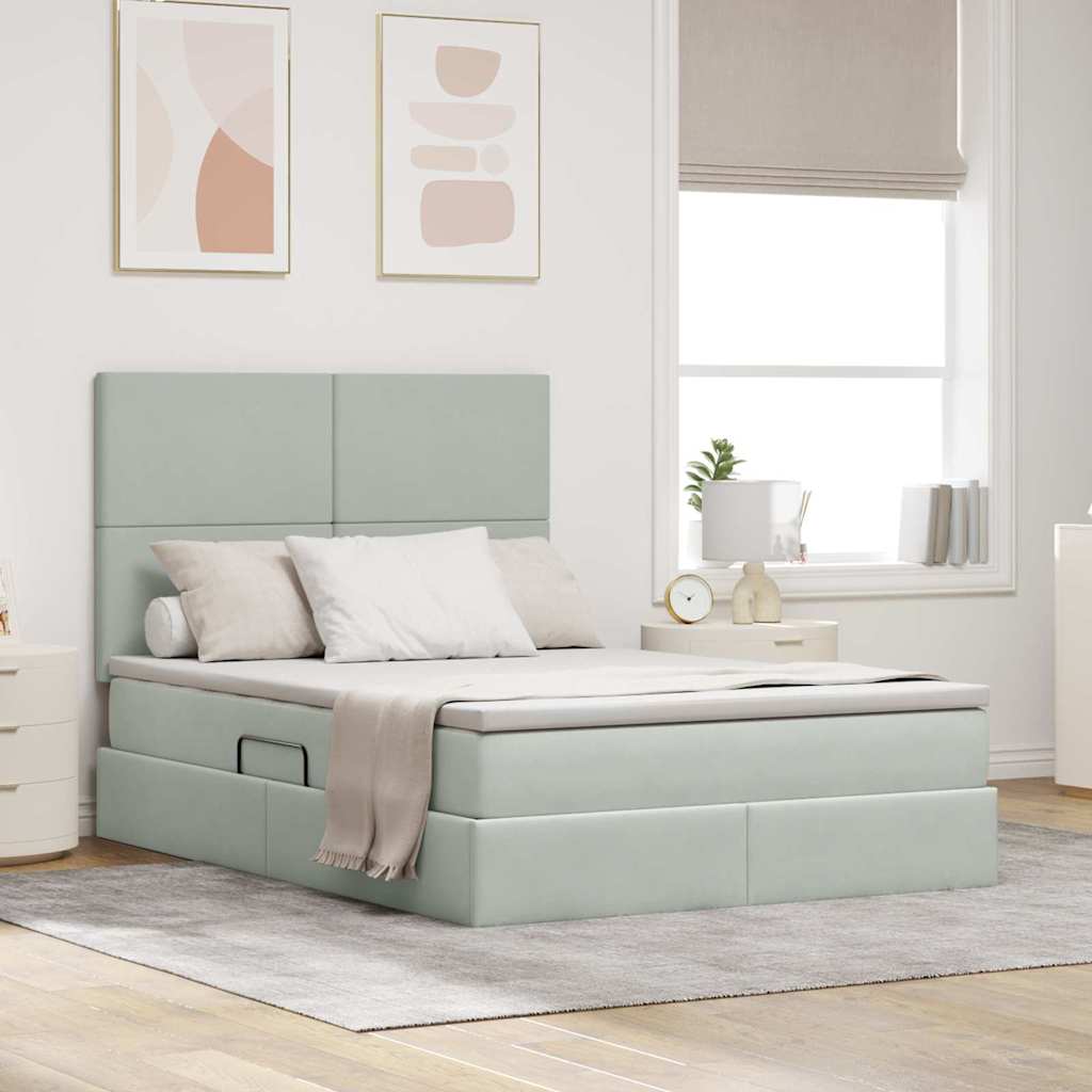 Lit avec rangement et matelas Gris clair 140 x 190 cm Velours - XIOS