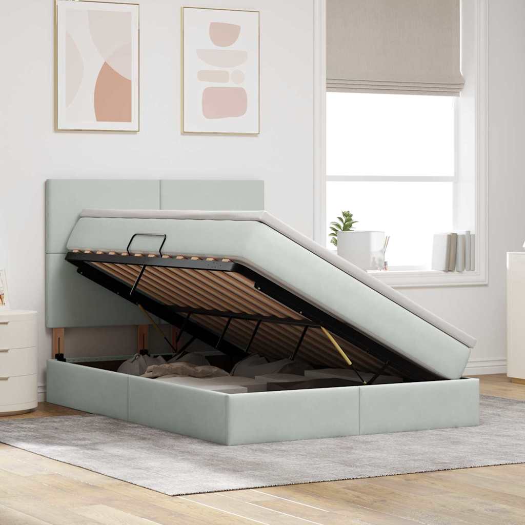 Lit avec rangement et matelas Gris clair 140 x 190 cm Velours - XIOS