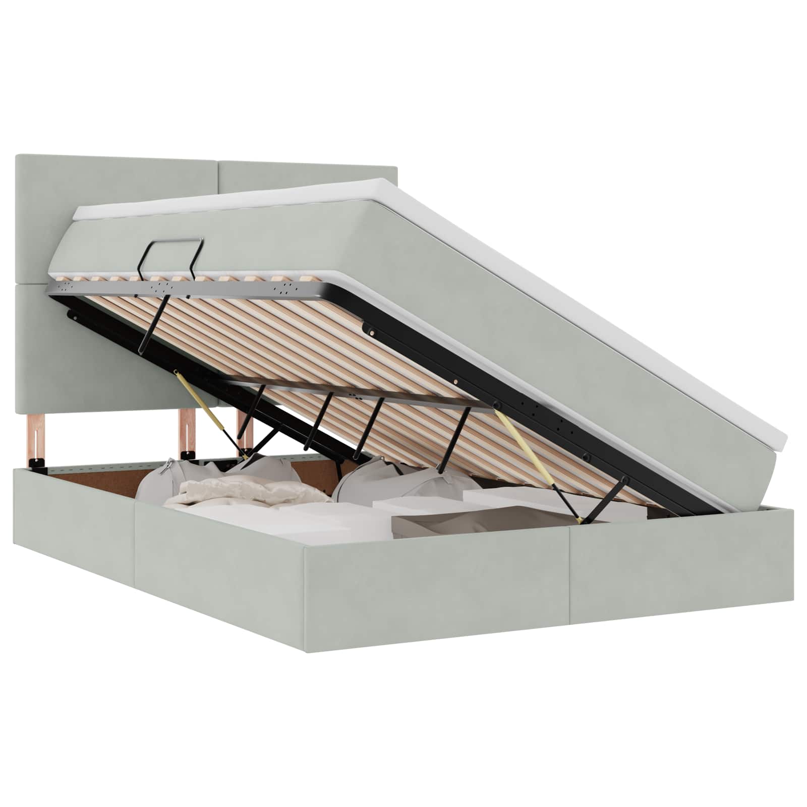 Lit avec rangement et matelas Gris clair 140 x 190 cm Velours - XIOS