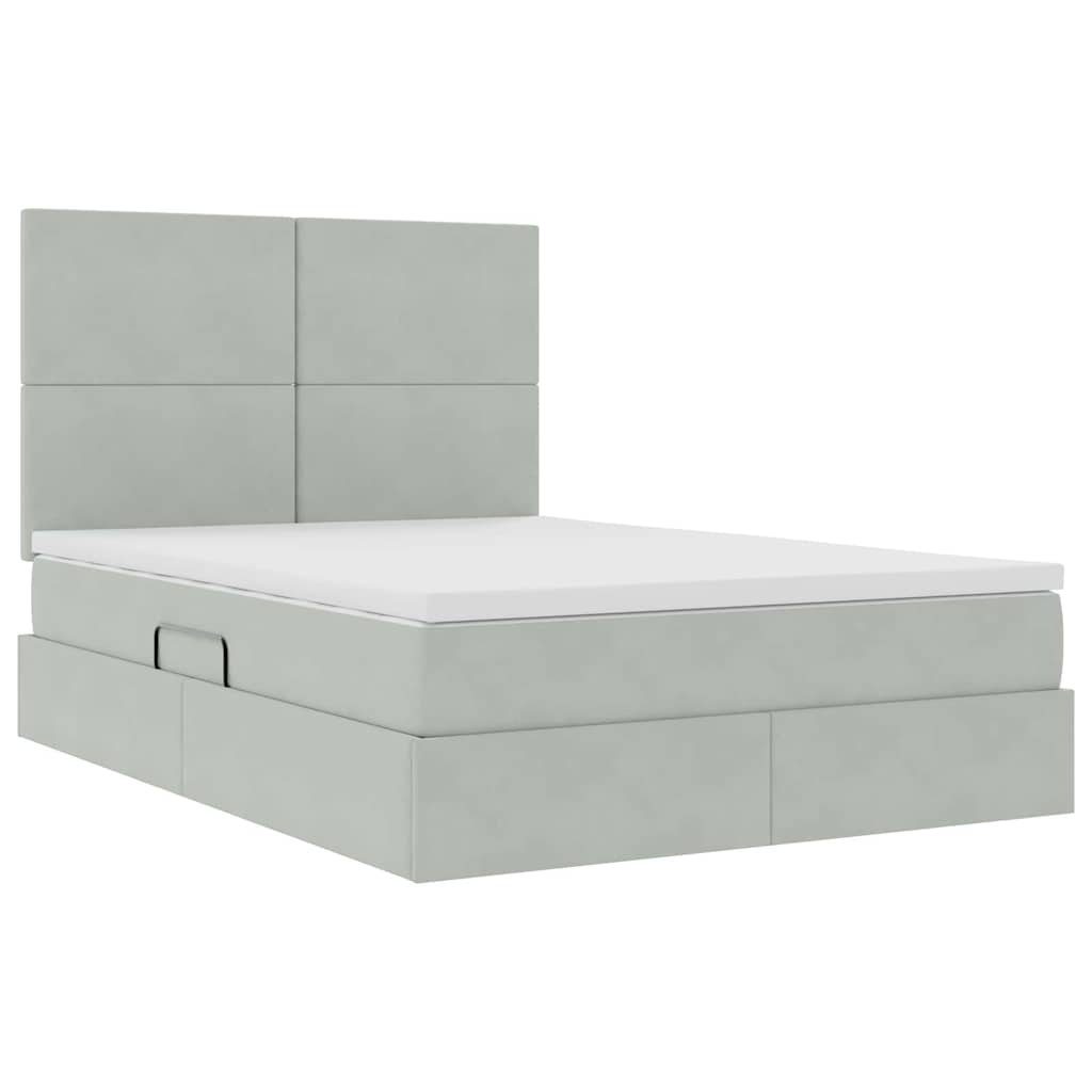 Lit avec rangement et matelas Gris clair 140 x 190 cm Velours - XIOS