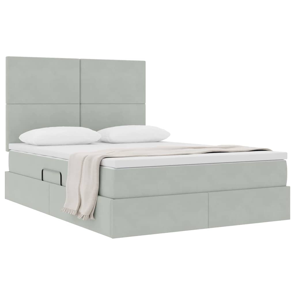 Lit avec rangement et matelas Gris clair 140 x 190 cm Velours - XIOS