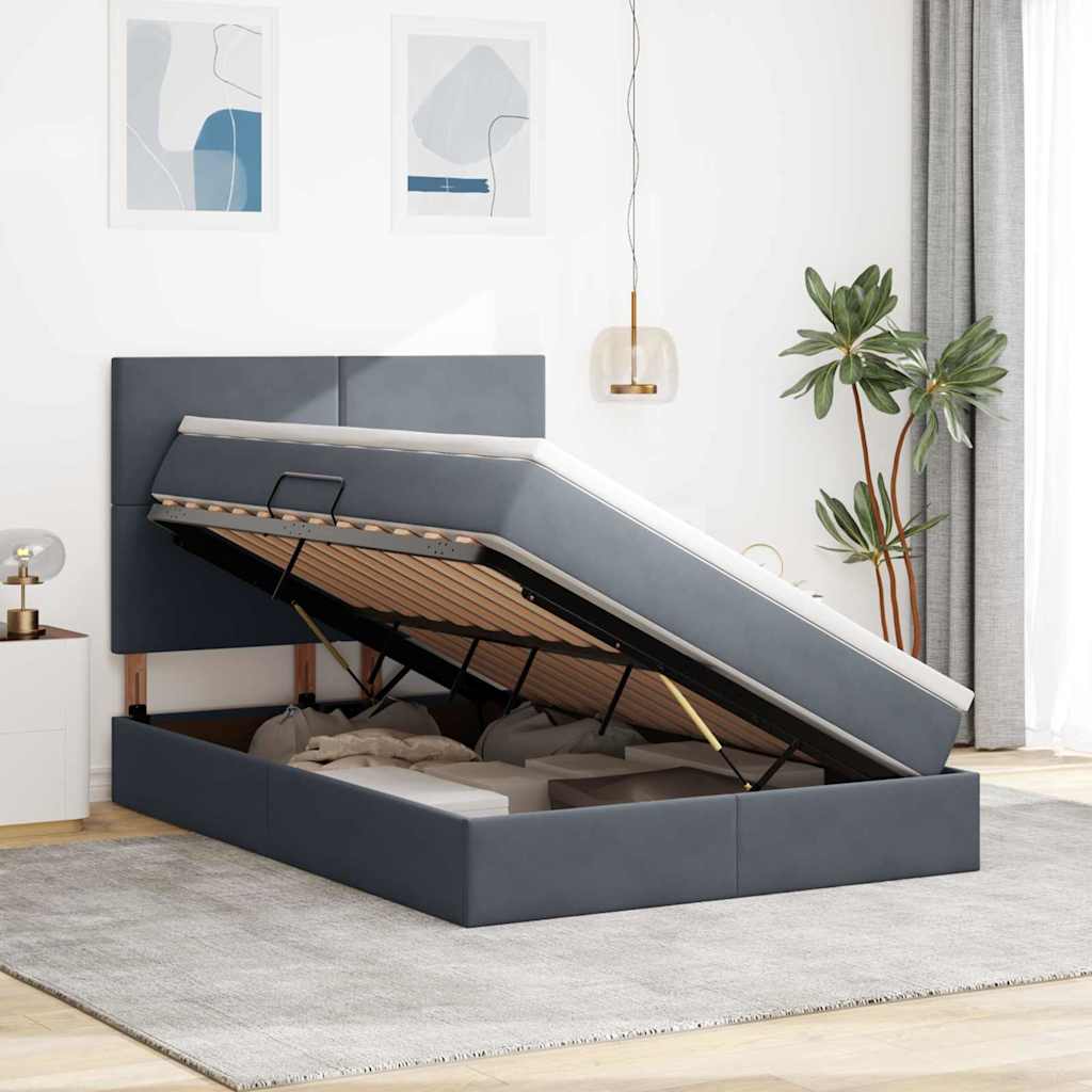 Lit avec rangement et matelas Gris foncé 140 x 190 cm Velours - XIOS