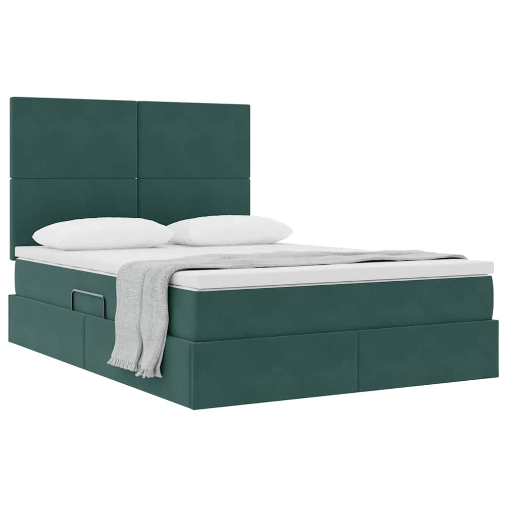 Lit avec rangement et matelas Vert foncé 140 x 190 cm Velours - XIOS