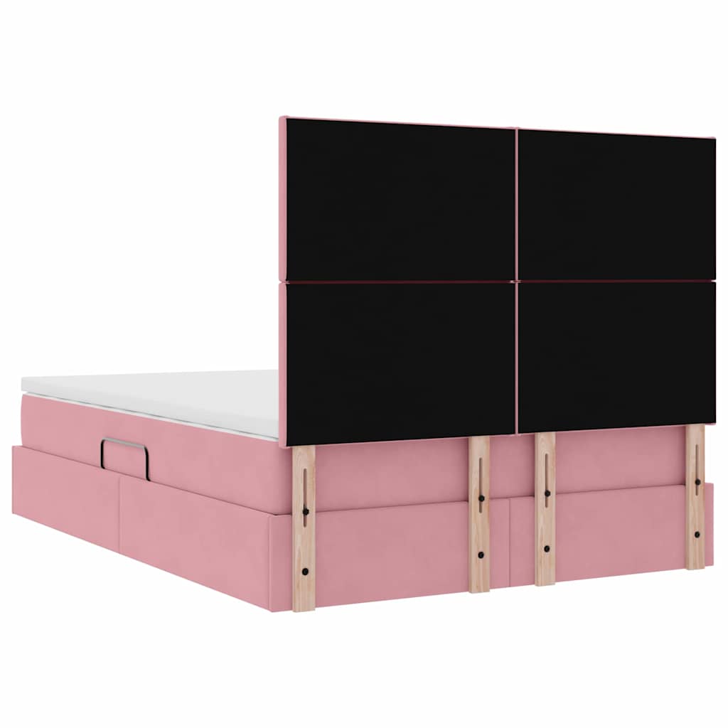 Lit avec rangement et matelas Rose 140 x 190 cm Velours - XIOS