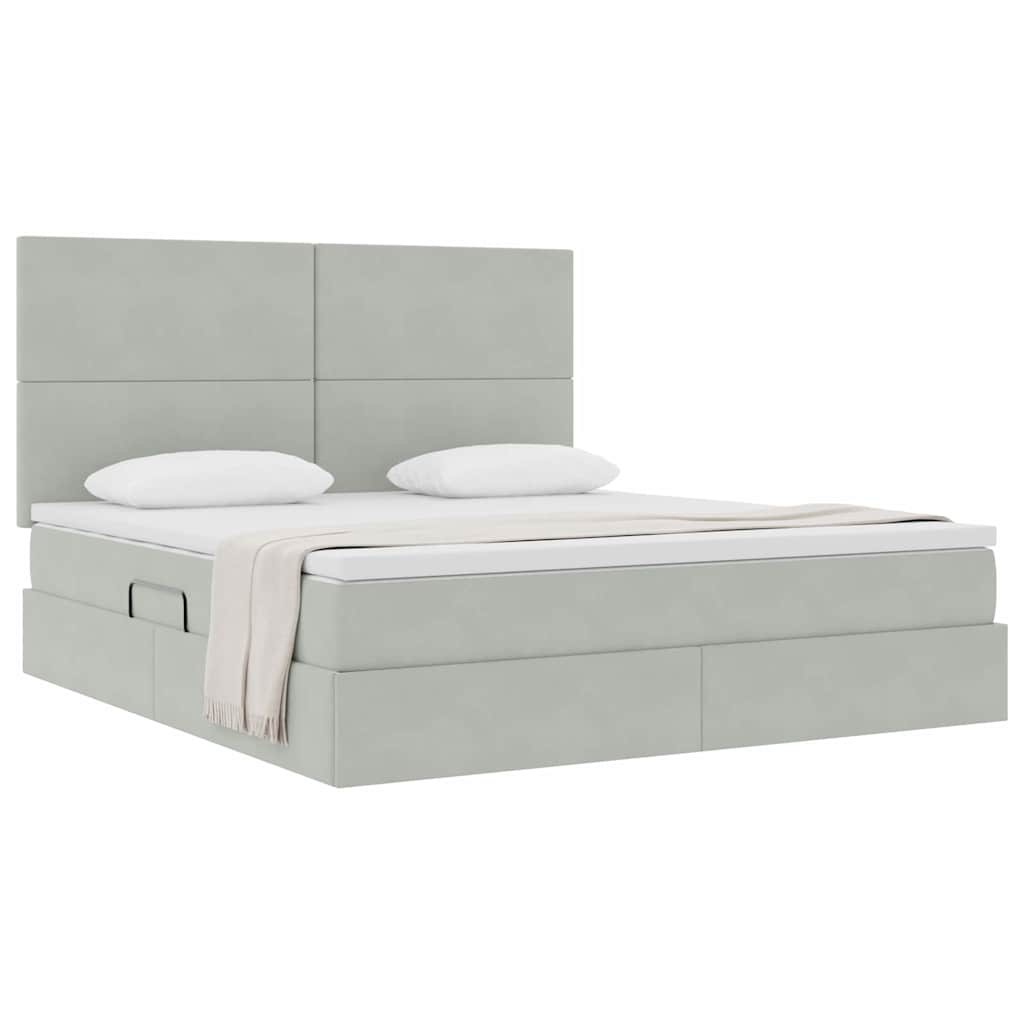 Lit avec rangement et matelas Gris clair 160 x 200 cm Velours - XIOS