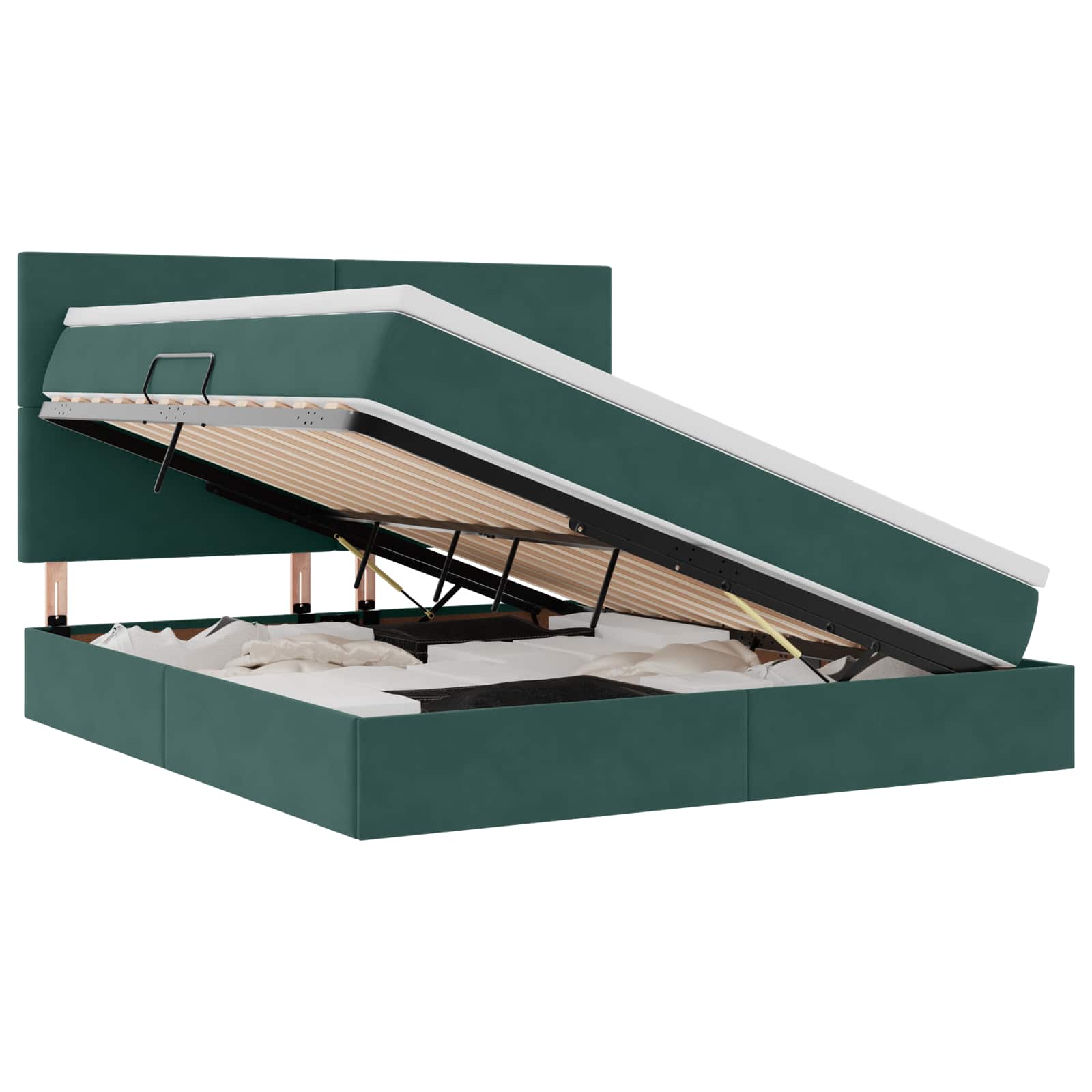 Lit avec rangement et matelas Vert foncé 160 x 200 cm Velours - XIOS