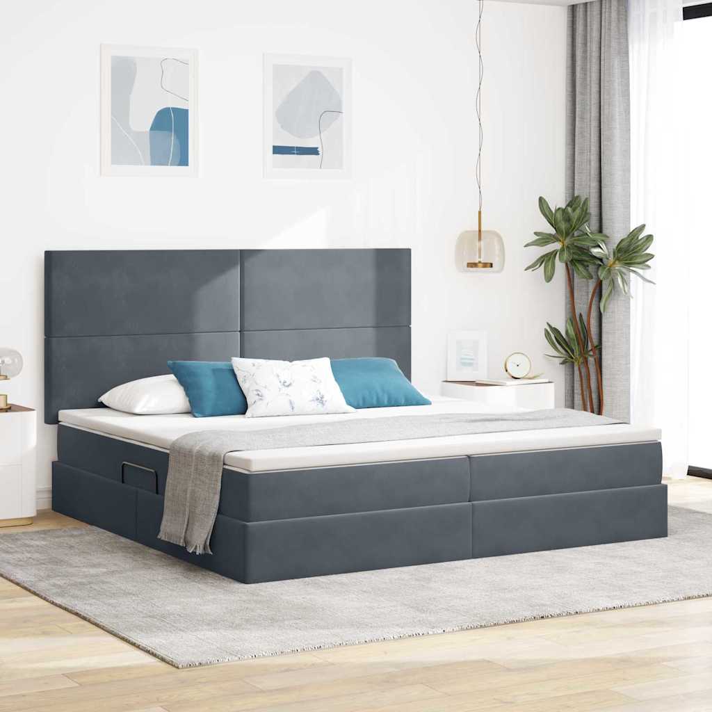 Lit avec rangement et matelas Gris foncé 200 x 200 cm Velours - XIOS