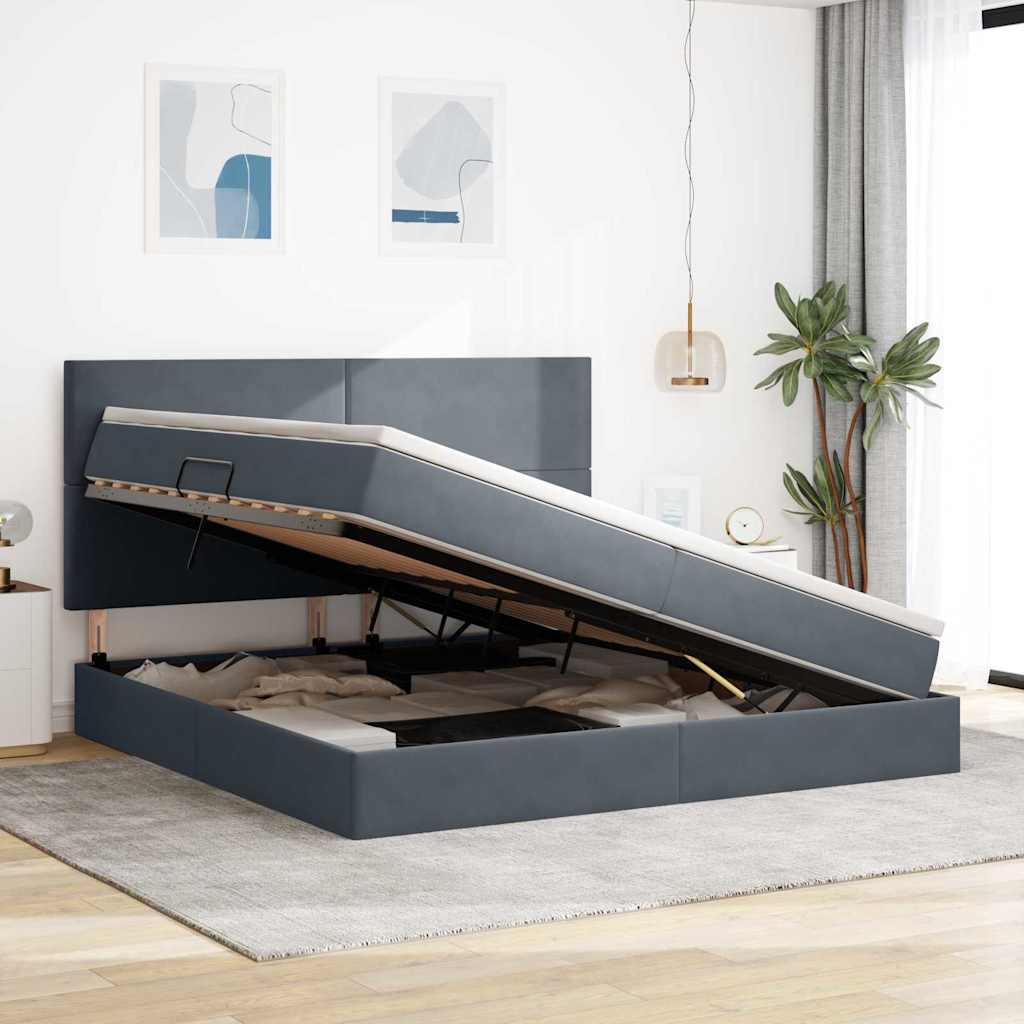 Lit avec rangement et matelas Gris foncé 200 x 200 cm Velours - XIOS