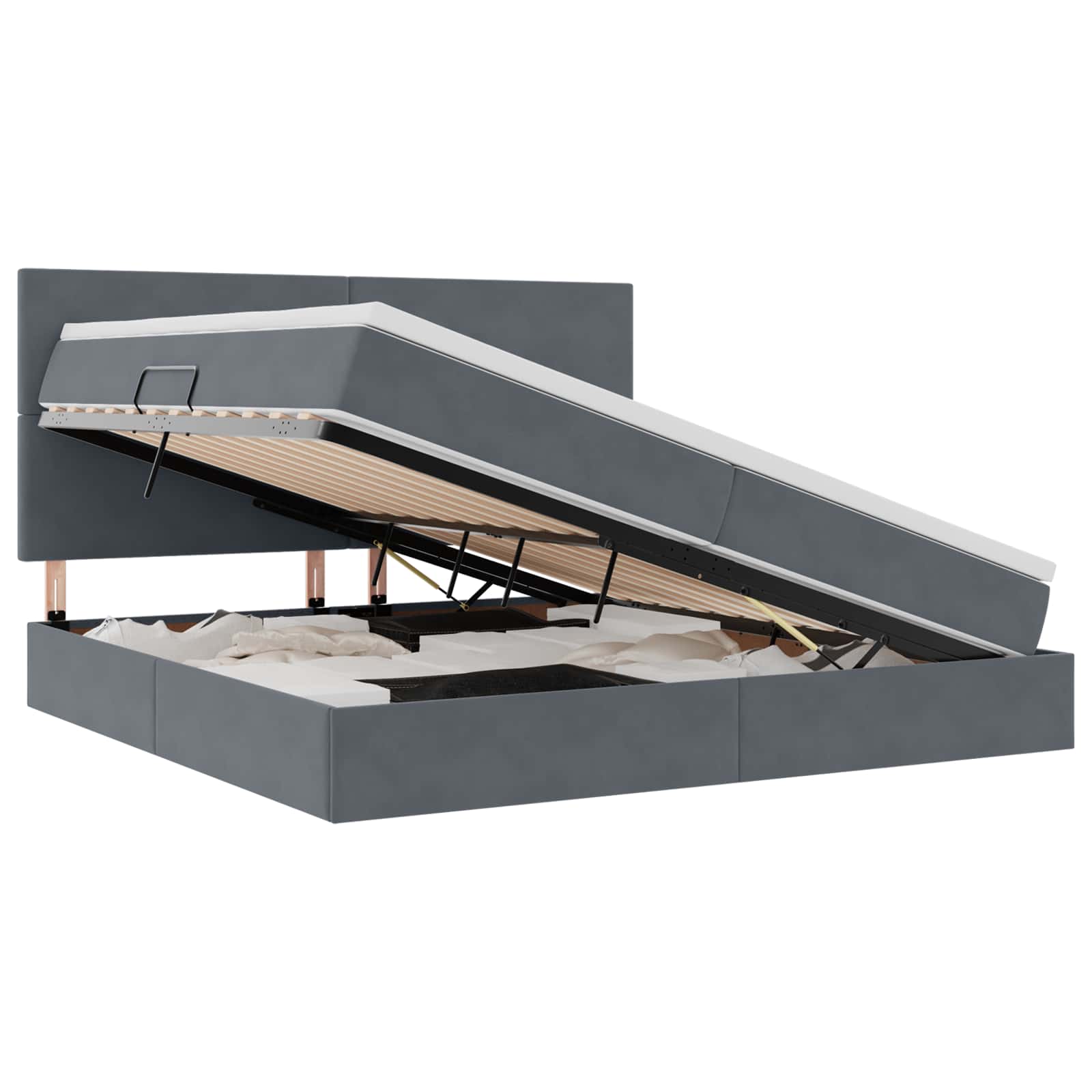 Lit avec rangement et matelas Gris foncé 200 x 200 cm Velours - XIOS