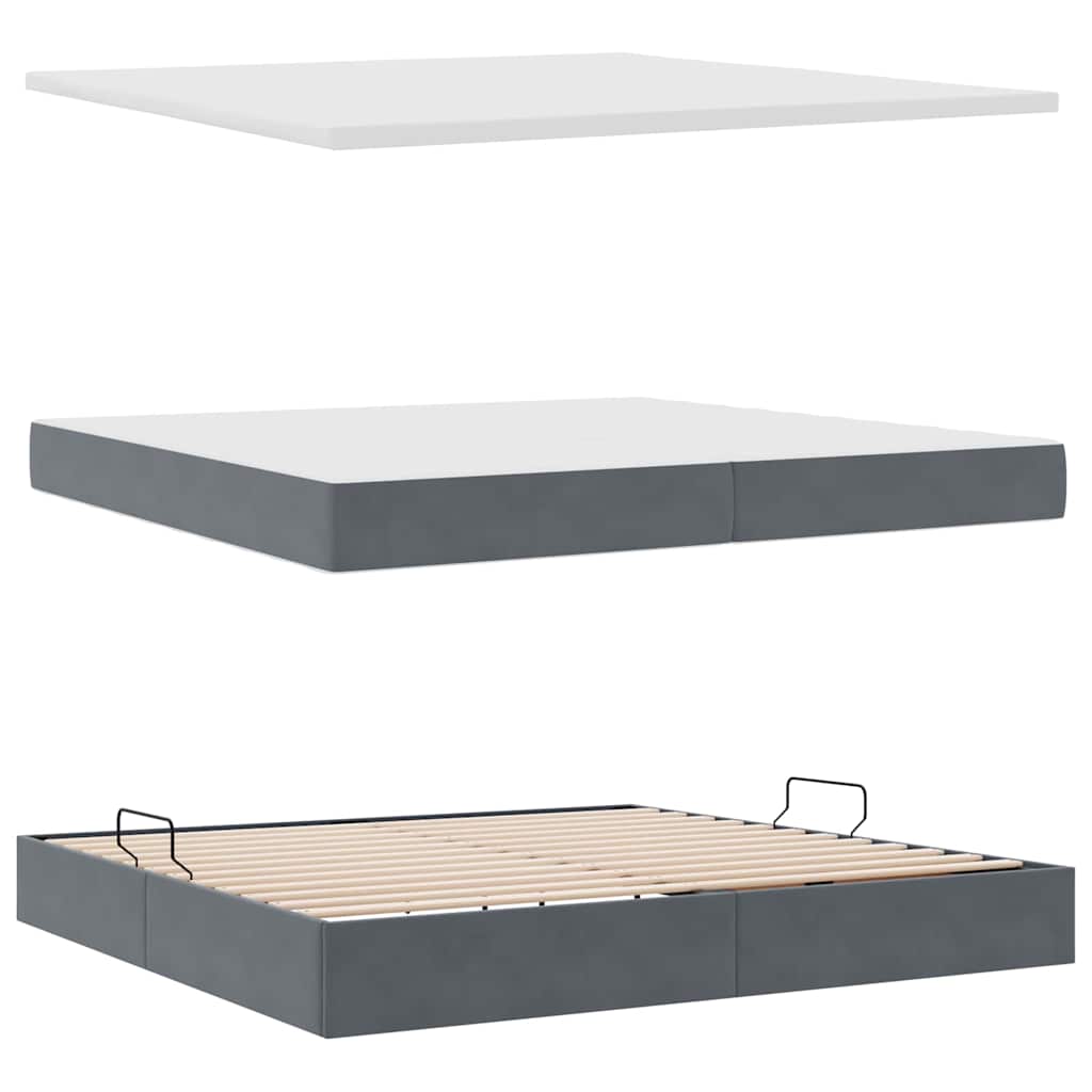 Lit avec rangement et matelas Gris foncé 200 x 200 cm Velours - XIOS