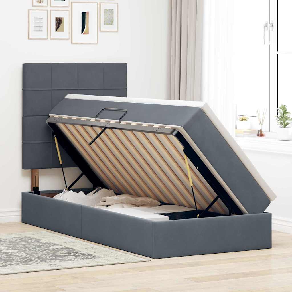 Lit avec rangement et matelas Gris foncé 90 x 190 cm Velours - XIOS