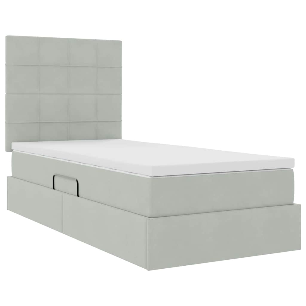 Lit avec rangement et matelas Gris clair 90 x 200 cm Velours - XIOS