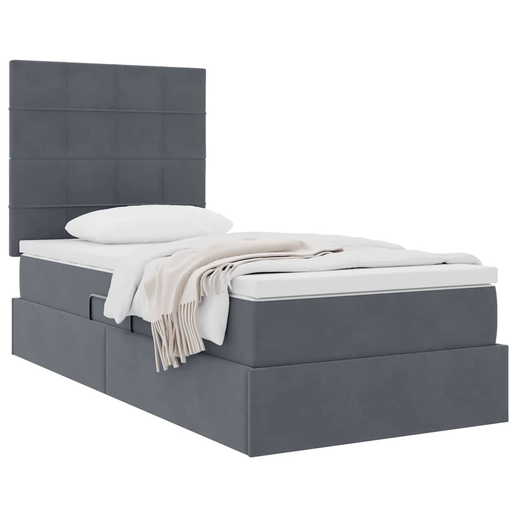 Lit avec rangement et matelas Gris foncé 90 x 200 cm Velours - XIOS