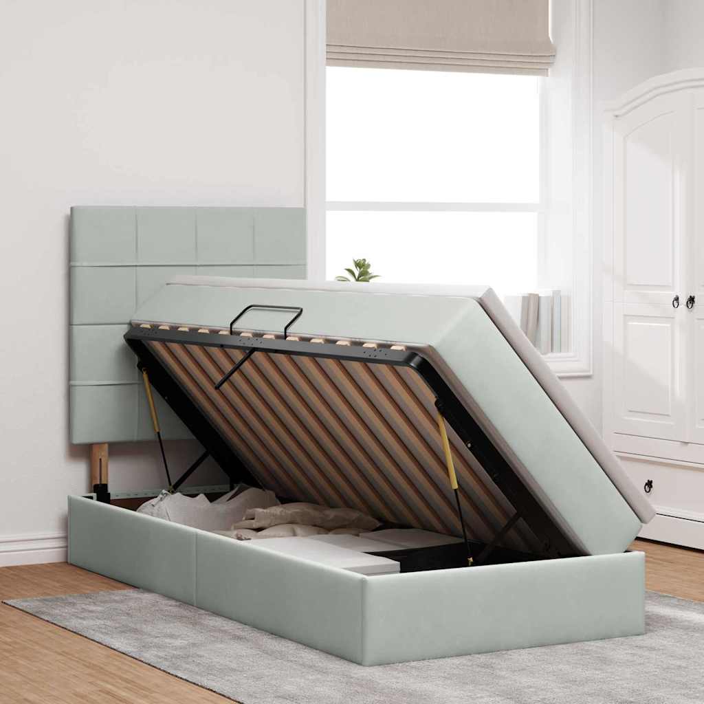 Lit avec rangement et matelas Gris clair 100 x 200 cm Velours - XIOS