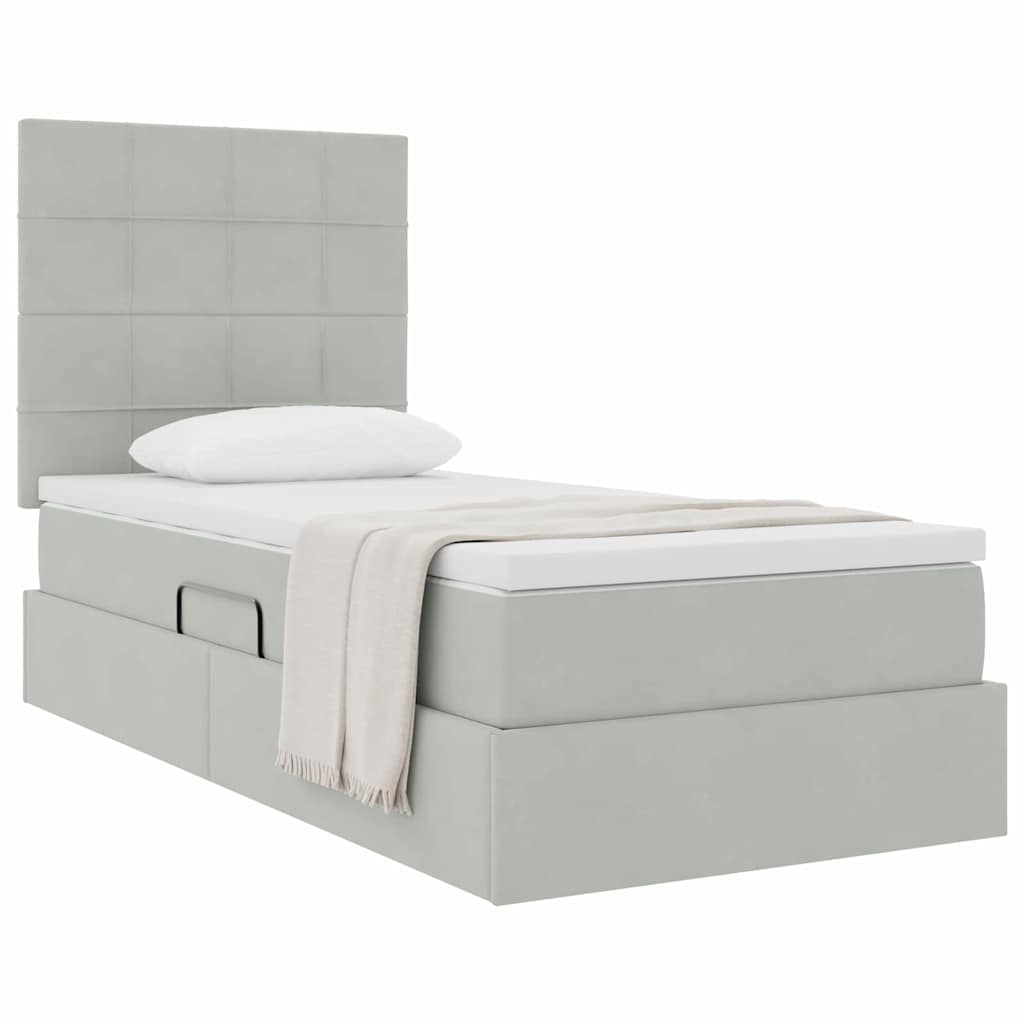 Lit avec rangement et matelas Gris clair 100 x 200 cm Velours - XIOS
