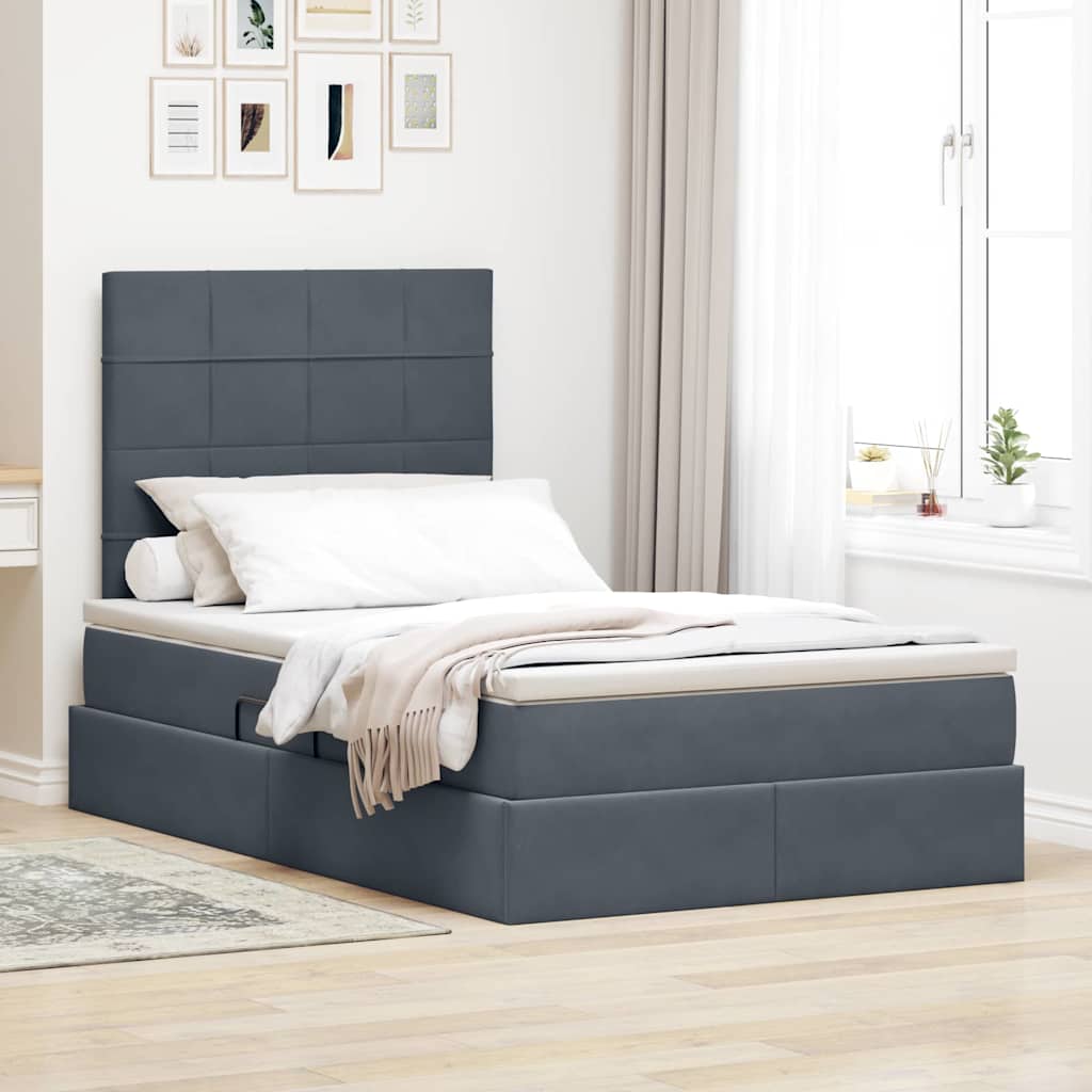 Lit avec rangement et matelas Gris foncé 120 x 200 cm Velours - XIOS
