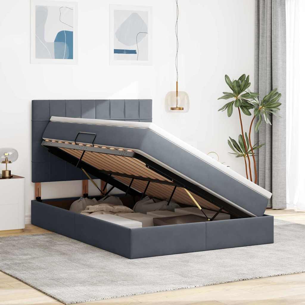 Lit avec rangement et matelas Gris foncé 140 x 190 cm Velours - XIOS
