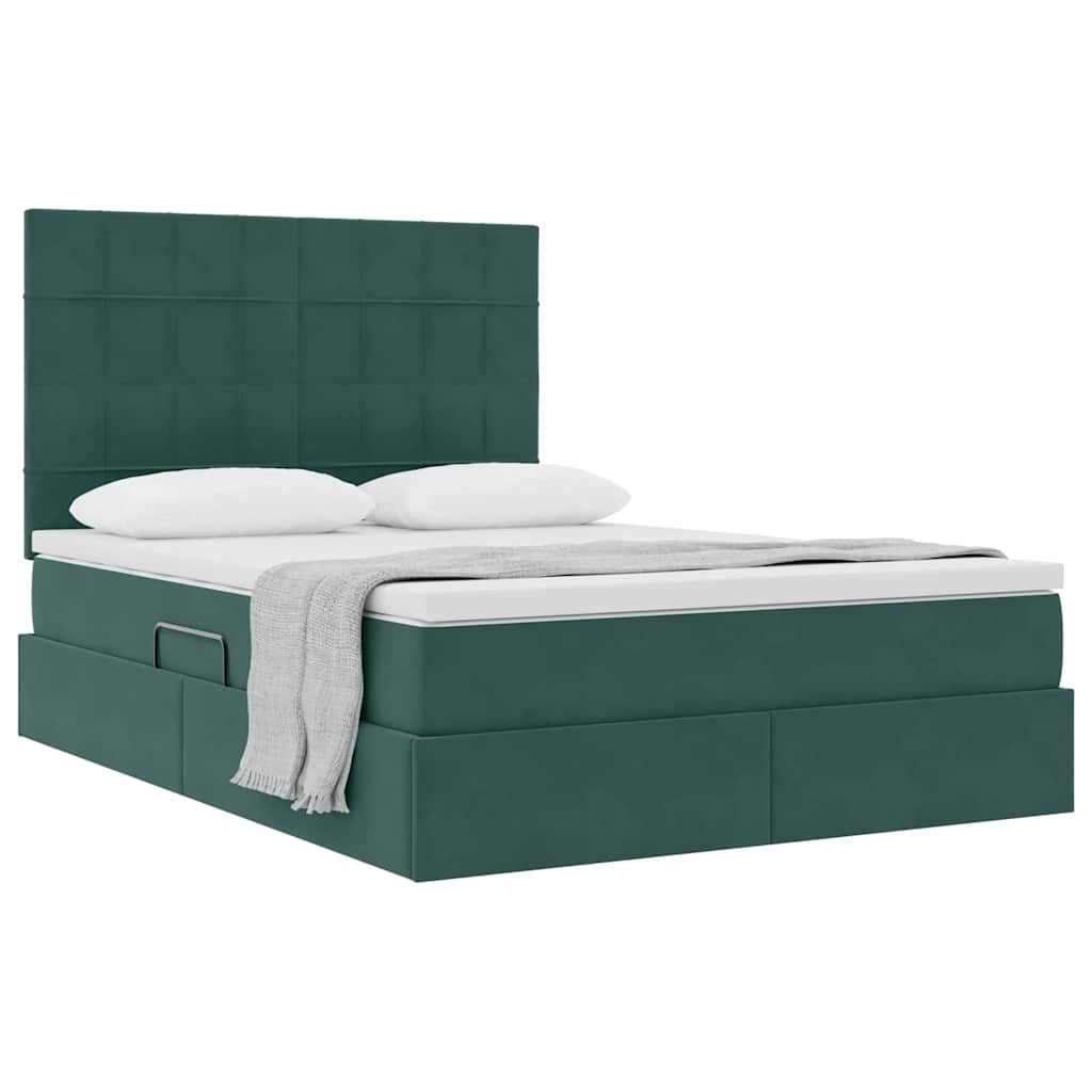 Lit avec rangement et matelas Vert foncé 140 x 200 cm Velours - XIOS