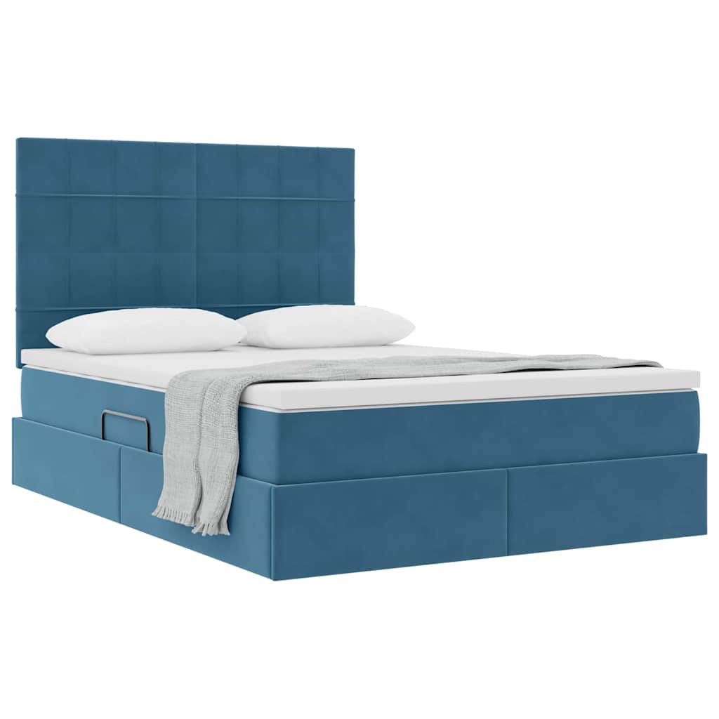 Lit avec rangement et matelas Bleu foncé 140 x 200 cm Velours - XIOS